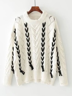 http://fr.shein.com/Contrast-Lace-Up-Hollow-Out-Ripped-Sweater-p-385673-cat-1734.html